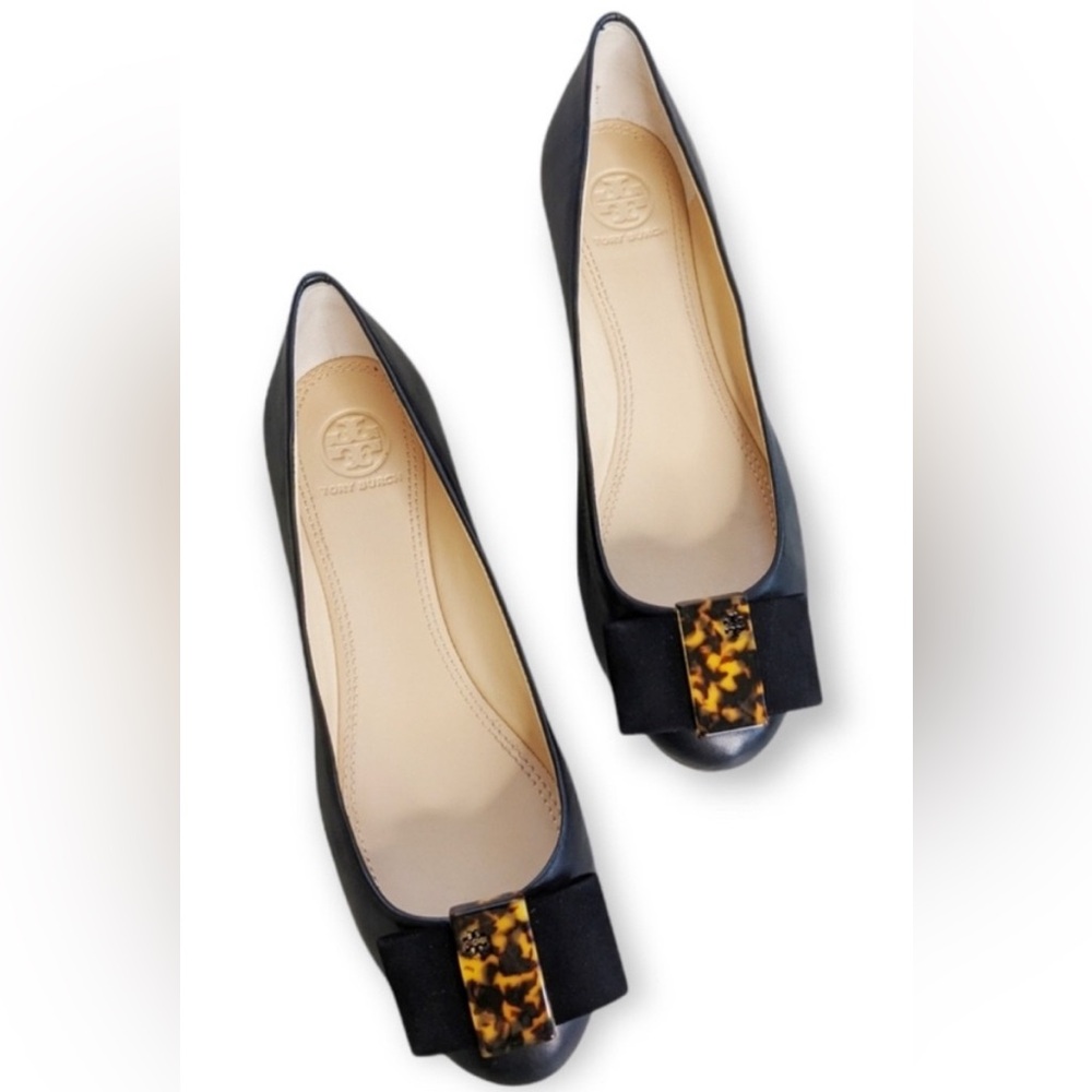 Tory Burch Chase Tortoise shell‎ bow Ballerina flats size 7.5 soft leather